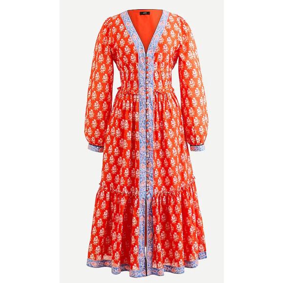 J. Crew Block Print Button Front Tiered MIDI Dress Size 00 - Picture 1 of 14